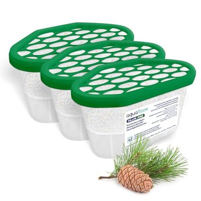 Aquafloow Luchtontvochtiger 400 ml, Verlaagt de Luchtvochtigheid, 3 Stukken Ontvochtigers voor vocht PINE | Geurneutralisator, Vochtabsorber voor Keuken, Kast, Badkamer en Studeerkamer