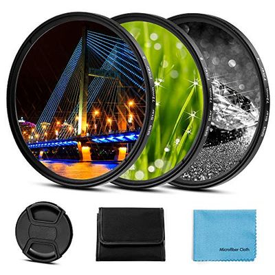 Fotover 77 mm sterfilter 3 stuks (4 punten, 6 punten, 8 punten) met middenknijpdop voor Canon Nikon Sony Olympus en andere DSLR-camera's + 3 sleuffilterzakje