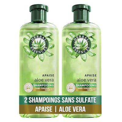 Herbal Essences Sans Sulfates Shampoing Hydratant 2x250ml Aloe Vera – Apaise, Hydrate, Nettoie et Nourrit Les Cheveux Très Secs, Parfum Jasmin, Sans Silicone ni Sulfate, Végan