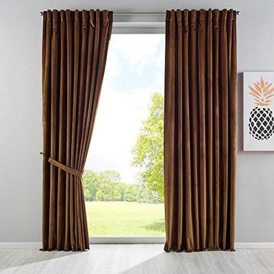 Gardinenbox Milano 20357 Lot de 2 Rideaux occultants en Velours Opaques à Passants, Passant par Tunnel, Ruban à Repasser, Peut être raccourcie Marron 280 x 135 cm