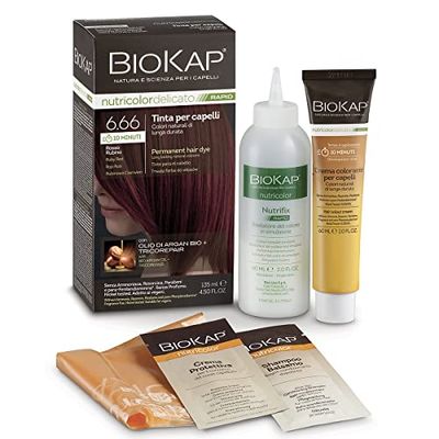 BIOKAP RAPID Permanent Hair Colour 6.66 Ruby Red Only 10 Minutes Reaction Time Organic Argan Oil TricoREPAIR Complex Vegan Optimal Grey Coverage Up to 80% Natural Ingredients