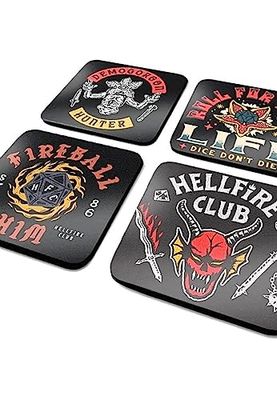 Pyramid International Stranger Things Coaster Set (Hellfire Club Design) Coasters Set of 4 Cork Coasters and Stranger Things Gifts - Official Stranger Things Merchandise, Brown, 10 x 10 cm