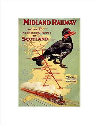 Wee Blue Coo TRAVEL TRAIN RAIL ENGINE STEAM GROUSE MAP UK SCOTLAND LONDON ART PRINT B12X10346