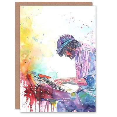 Artery8 Greeting Card Rainbow Modern Watercolour Keyboard Music Blank For All Him Or Her Art Birthday Card