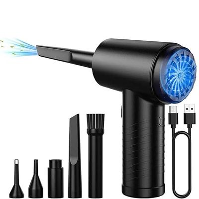 Rawrr Soplador de Polvo, 51000 RPM, Ventilador de Polvo eléctrico, 3 Marchas, 68 W, inalámbrico, Recargable por USB, Mini Aspirador para el Coche, casa, Cocina, Pelo de Animales