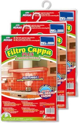 PARODI & PARODI - Filtre pour hotte de cuisine auto-extinguible, kit de 3 pièces, filtres aspirants absorbants fumées, graisses, vapeurs découpables 100% polyester anti-flamme universel pour chaque