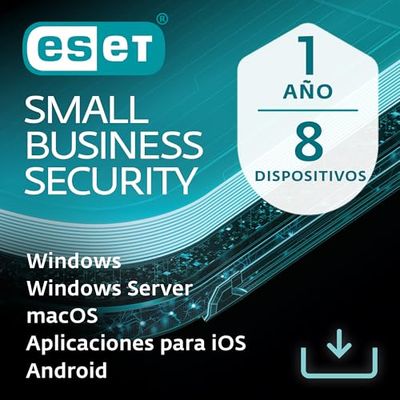 ESET Small Business Security | 8 dispositivos | 1 año | Antivirus, banca segura, navegación segura, gestor de contraseñas, VPN, datos seguros, servidor protegido | Descarga digital