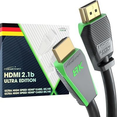 KabelDirekt – 8K HDMI 2.1 kabel, gecertificeerde Gamer-editie – 1m (Ultra High Speed/48G voor 10K, 8K@60Hz of ultrasnel 144Hz bij 4K, optimaal voor PS5/Xbox en Gaming PC, Monitor/TV, grijs)