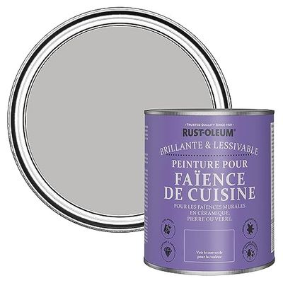 Rust-Oleum Peinture Grise Résistante à l'eau pour Faïence de Cuisine, Finition Brillante - Silex 750ml