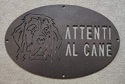 Targa/Targhetta/Cartello "ATTENTI AL CANE" in ferro Disegno Laser Terranova 1760