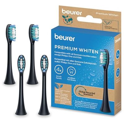 Beurer SC Premium Têtes de brosse à dents électriques Whiten, 4 brosses de rechange pour brosses à dents soniques Philips Sonicare, poils indicateurs surélevés au centre, dureté moyenne