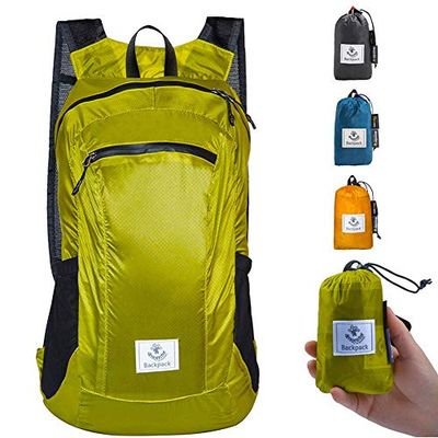 4Monster Mochila de senderismo, resistente al agua, ligera, plegable para viajes, camping al aire libre, Amarillo y verde., 16L US