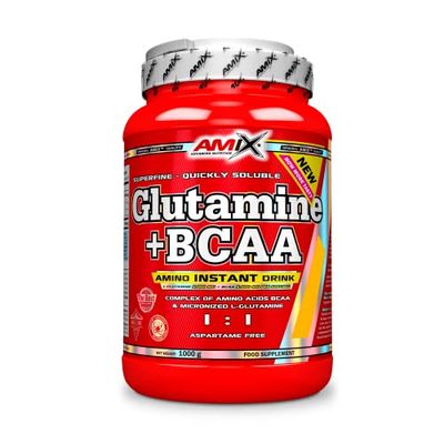 Amix - Glutamina + Bcaa - Suplemento Alimenticio - Mejora del Rendimiento - Contiene Aminoácidos Bcaa - Glutamina en Polvo - Nutrición Deportiva- Sabor a Piña - Bote de 1 Kg