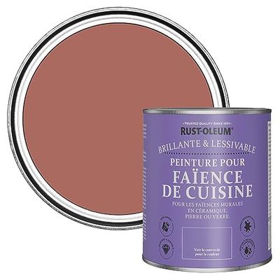Rust-Oleum Peinture Rouge Résistante à l'eau pour Faïence de Cuisine, Finition Brillante - Saumon 750ml