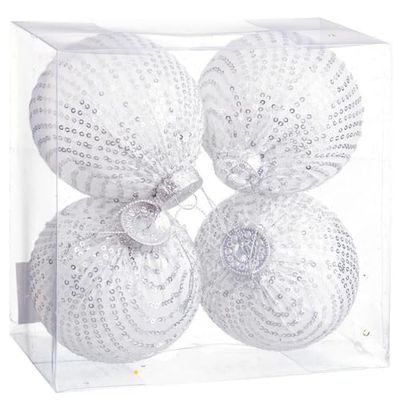 BigBuy Christmas Christmas Baubles White Silver Plastic Woven Sequins 10 x 10 x 10 cm (4 Units)