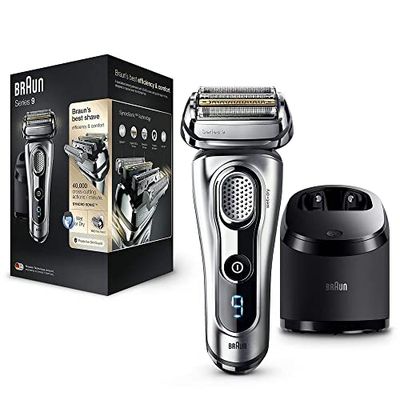 Braun Series 9 Electric Shaver With Precision Trimmer and Clean & Charge Station, Wet & Dry, 100% Waterproof, UK 2 Pin Plug, 9290c, Silver Razor