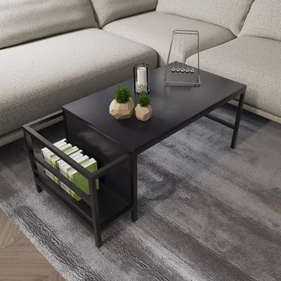 Hanah Home Stylowy stolik kawowy, antracyt, 110 x 60 x 50 cm, 100% pokryta melaminą, grubość 18 mm, wytrzymałe metalowe nogi powlekane proszkowo