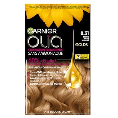 Garnier Coloration Permanente - Sans Ammoniaque - Aux Huiles Naturelles de Fleurs - Blond Doré Cendré (8.31) - Olia