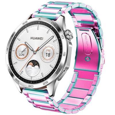 DEALELE Band Compatibel met Samsung Gear S3 / Galaxy Watch 46mm / Galaxy Watch 3 45mm, 22mm Roestvrij Staal Metaal Armband Vervanging voor Huawei Watch 3/3 Pro / GT3 46mm / GT2 46mm, Regenboog
