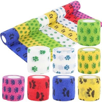 ASelected 8 Rolls Pet Vet Wrap for Dogs,Sports Elastic Breathable Condensed Bandage Wrapped In Roll Bandage Self-Adhesive Winding Elastic Bandage(Cute Paw Prints Of Animals)