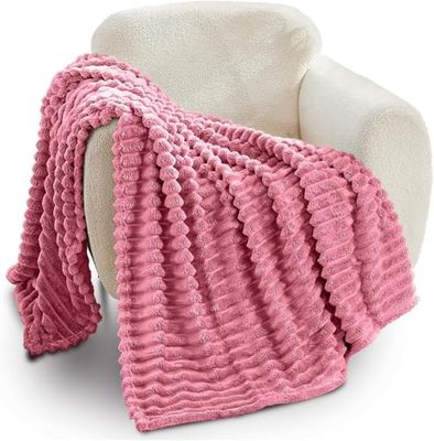 GC GAVNO CAVAILIA Ribbed Blanket Throw | Fluffy Fleece Throws For Sofas, Bed, Settee, Couch | Comfortable Extra Large Blankets & Throws | King Size 200x240 Cm | Berry