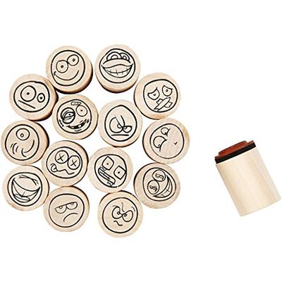 Set timbri Smiley, 15 pezzi assortiti Ø 2 cm, timbri in legno