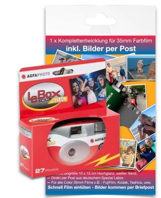 AgfaPhoto LeBox 400 27 Flash - Fotocamera usa e getta con evoluzione completa per fino a 27 foto a colori tramite postale