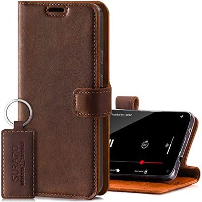 SURAZO Custodia a Portafoglio in Pelle Compatibile con Galaxy A52, 3 Tasche Incorporate, Chiusura Magnetica e Funzione di Supporto, Vera Pelle artigianale Italiana, Zampa di Cane, Nabuk Nero