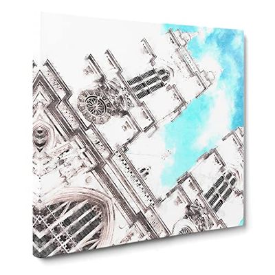 Westminster Abbey in London Painting Modern Canvas Wall Art Print Ready to Hang, Framed Picture for Living Room Bedroom Home Office Décor, 14x14 Inch (35x35 cm)