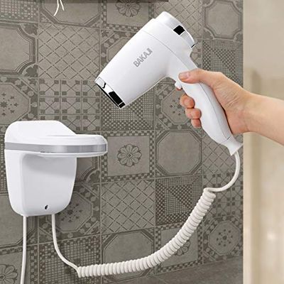 Bakaji Muro Phon droger voor de badkamer, vermogen 1100 W, 3 snelheidsniveaus, kleur wit en zilverkleurig voor huis Hotel