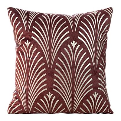 Eurofirany Elegantes Fundas de cojín de Terciopelo con Estampado, 45 x 45 cm, Funda de Terciopelo Suave, diseño de Hilos, Color Rojo ladrillo