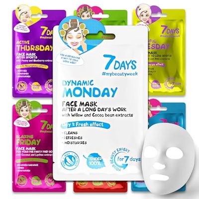 7Days Maschere per il Viso | Set di Maschere in Tessuto Idratanti, Illuminanti, Nutrienti, Idratanti, Lenitive, Rinfrescanti | Maschere Viso Bellezza per Donne, confezione da 7 pezzi