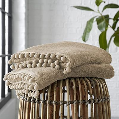 GC GAVENO CAVAILIA Luxury 2PK Pom Pure Cotton 550 GSM Hand Towels OR Ultra Soft Super Absorbent, Egyptian, Latte, Pack of 2 Bath Sheet
