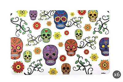 Excelsa Caveira Conjunto de 6 toalhas de mesa individuais, multicoloridas, 43 x 28,5 cm, 6 unidades