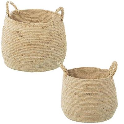 DRW Lot de 2 paniers Ronds avec poignées en Osier dans des Tons naturels 26 x 30 cm et 29 x 26 cm