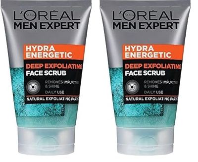 L'Oréal Men Expert Face Scrub, Hydra Energetic Deep Exfoliating Face Wash for Men 100 ml (Pack of 2)