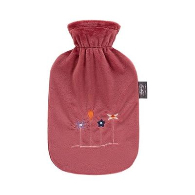 Fashy Hot Water Bottle with Fleece Cover and Embroidery Rust Red 2 L