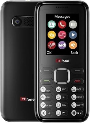 TTfone TT150 Celular Básico Libre con Bluetooth, Batería de Larga Duración, Dual SIM con Cámara y Juegos, Fácil de Usar, Robusto y Ligero (Negro, con Cargador)
