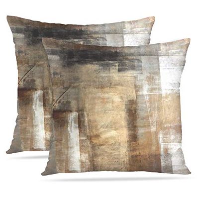 Britimes Lot de 2 Housses de Coussin décoratives Modernes à l'huile pour Chambre à Coucher, Salon, canapé, Taupe, Gris, Marron, Beige - 45,7 x 45,7 cm