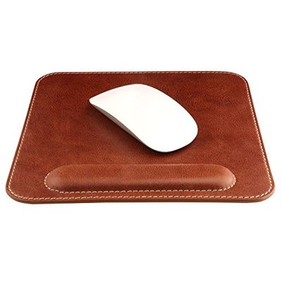 Londo Tapis de Souris en Cuir Véritable avec Repose Poignet - Ergonomique Confort Tapis de Souris (Marron)