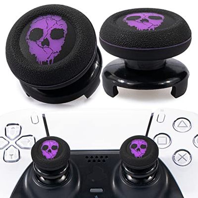 Playrealm FPS Przedłużacz kciuka i nadruk gumowy silikonowy uchwyt osłona 2 zestawy do kontrolera PS5 Dualsenese i PS4 (Ghost fioletowy)