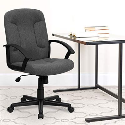 Flash Furniture Garver Bureaustoel met gemiddelde rugleuning, stof, met nylon armen, grijs