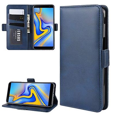 Carcasa de telefono Wallet Stand Funda de Cuero for teléfono Celular for Galaxy J6 +, con Billetera y Soporte y Ranuras for Tarjetas (Negro) (Color : Dark Blue)