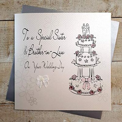 WHITE COTTON CARDS Code XLBD4 to a Special Sister And Brother-in-Law on Your Wedding Day Handmade Large Wedding Card