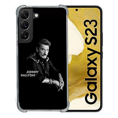 Cokitec Beschermhoes van gehard glas voor Samsung Galaxy S23, motief: Johnny Hallyday muziek, zwart