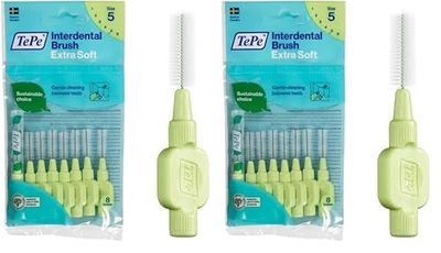TePe Scovolini interdentali Extra Soft/Spazzolini interdentali ultra morbidi di alta qualità con cappuccio, misura ISO 5 (filo 0,8 mm), verde chiaro, 1 confezioni x 8 pz (Confezione da 2)