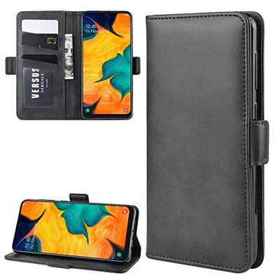 Carcasa de telefono Wallet Stand Funda de Cuero for teléfono Celular for Galaxy A30 / A20, con Billetera y Soporte y Ranuras for Tarjetas (Negro) (Color : Negro)