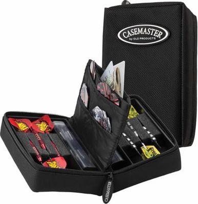 Casemaster Estojo para dardos de aço e ponta macia, capacidade para 6 dardos, vários acessórios através de amplos bolsos de armazenamento, tubos e caixas
