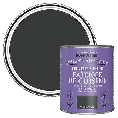 Rust-Oleum Peinture Blanche Résistante à l'eau pour Faïence de Cuisine, Finition Brillante - Charbon Naturel 750ml