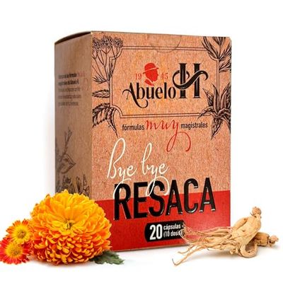 Bye Bye Resaca - Combate los síntomas de la resaca antes que aparezcan - Cansancio, dolores, náuseas, vértigo - Con vitamia B6 y Eleuterococo (Ginseng Siberiano) - Caja con 20 cápsulas